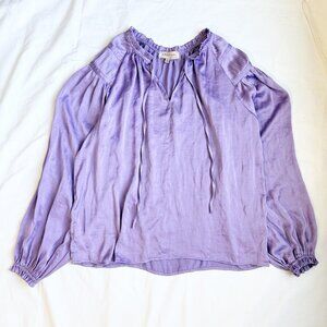 Philosophy Womens Lilac Purple Long Sleeve Blouse M Pintuck Details & Tie Neck